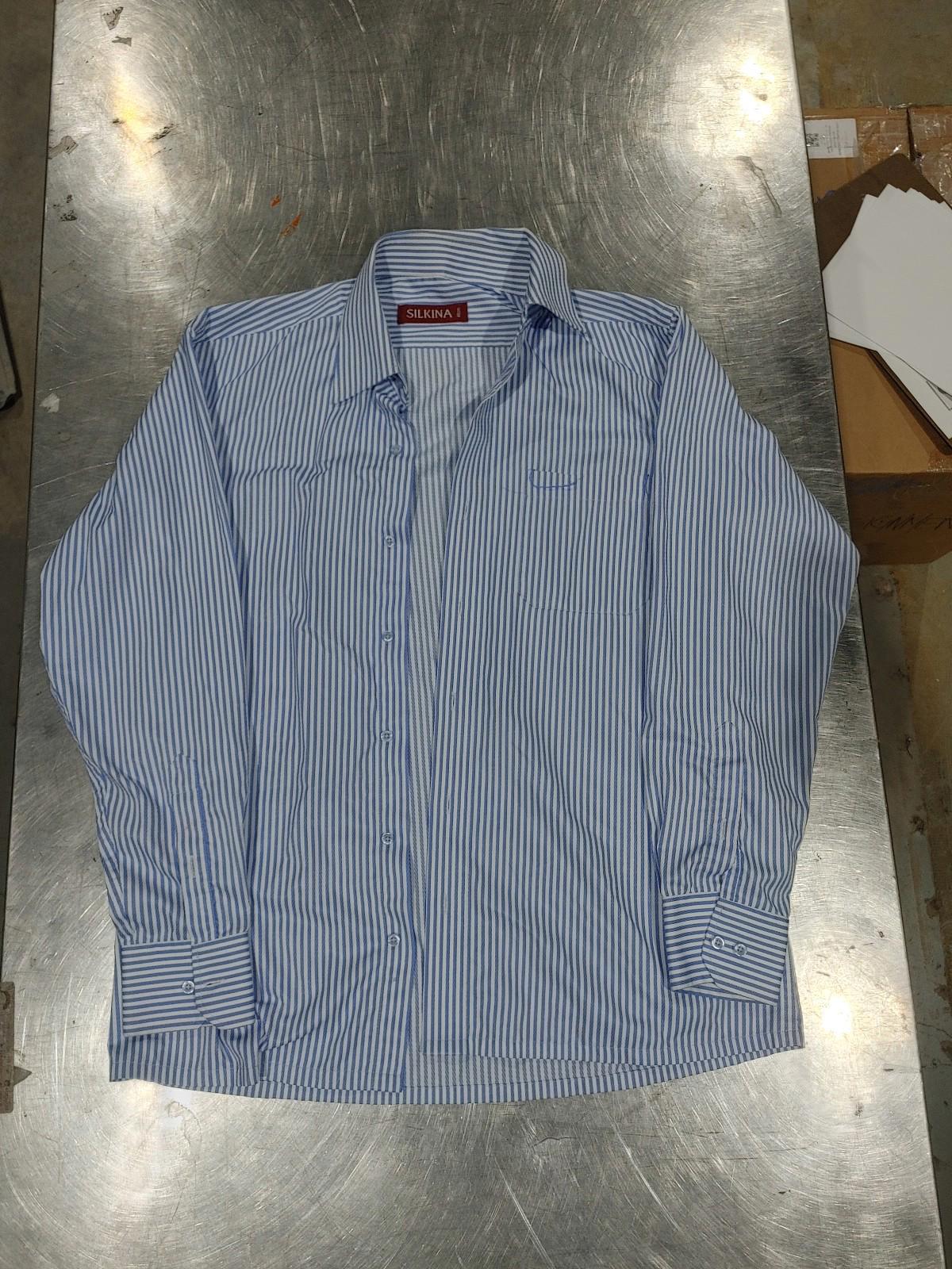 Good Condition Silkina 40cm Men's Casual Button Shirt Blue Striped Size M