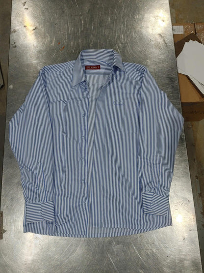 Good Condition Silkina 40cm Men's Casual Button Shirt Blue Striped Size M