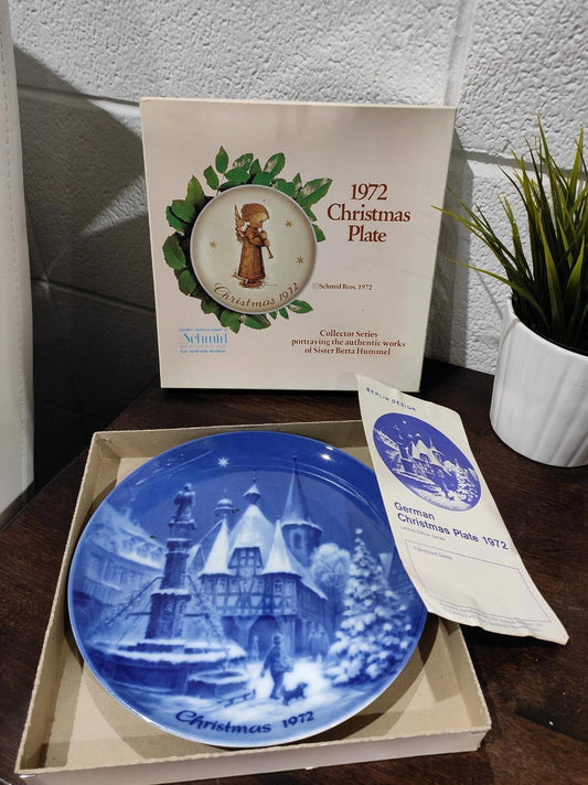 Schmid Christmas Plate 1972 Berlin Design Christmas Eve Blue China Plate W/box