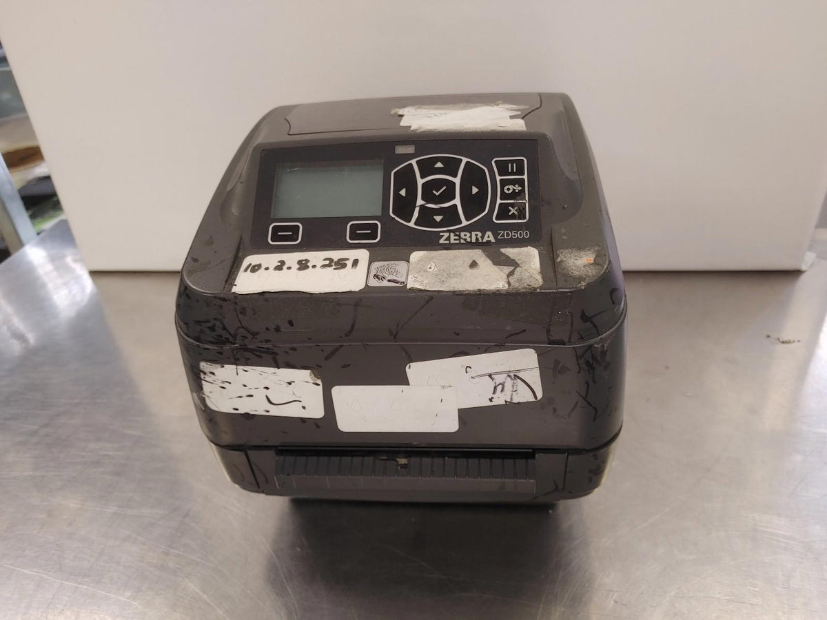 Imprimante thermique Zebra ZD500 pour étiquettes/papier, noire/grise, avec alimentation, non testée