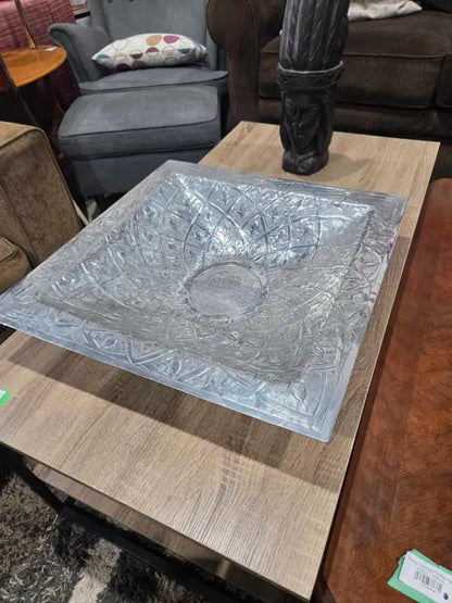 mid-century hand-wrought or hammered aluminum square bowl