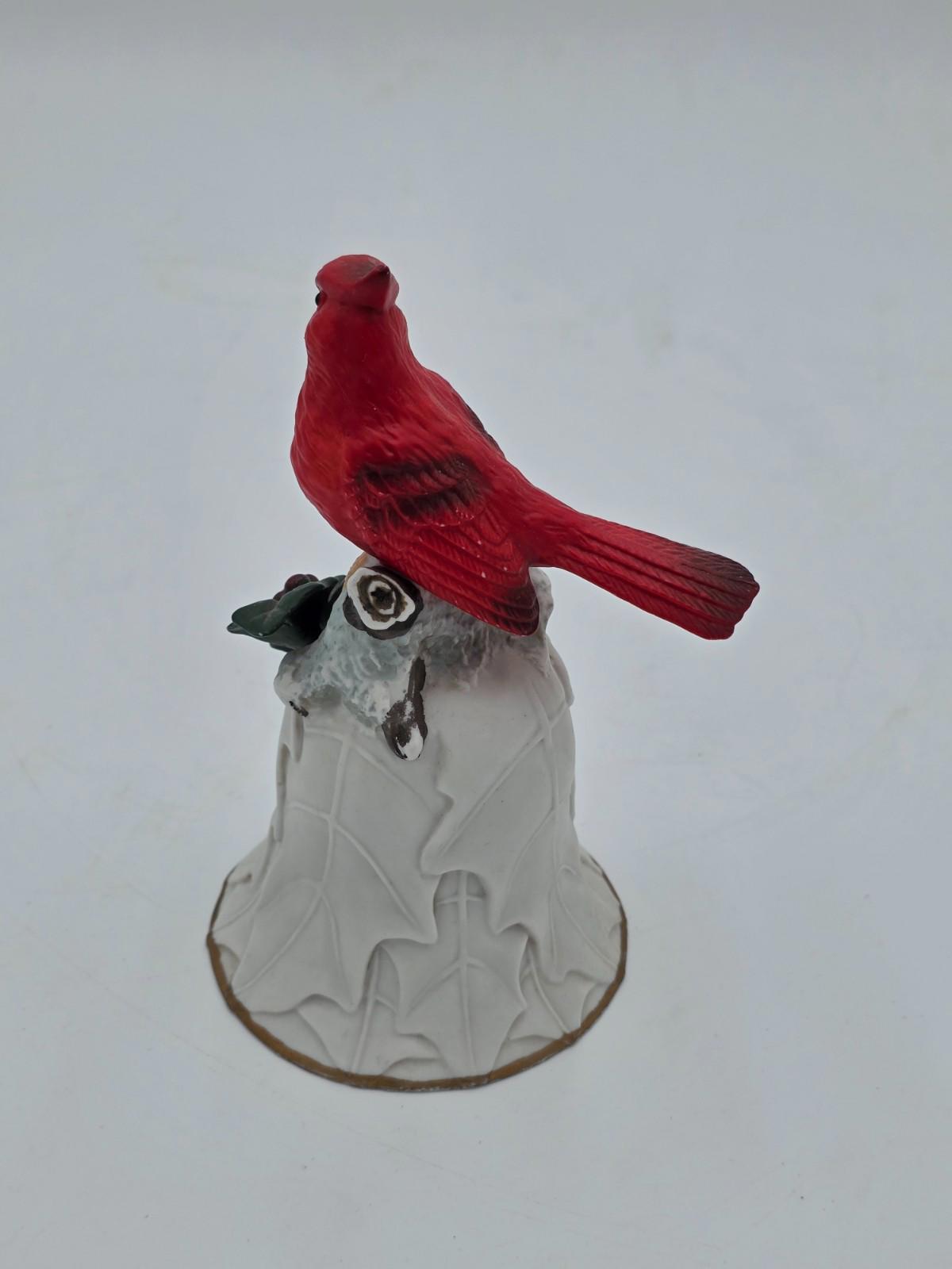 Vintage Avon Red Cardinal Porcelain Bell With Holly Leaf And Berries Collectible