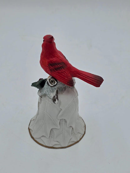 Vintage Avon Red Cardinal Porcelain Bell With Holly Leaf And Berries Collectible