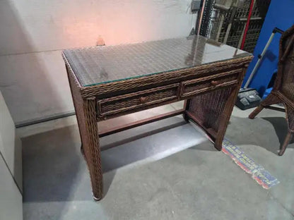 Coastal/Boho Rattan Vanity Desk with Chair