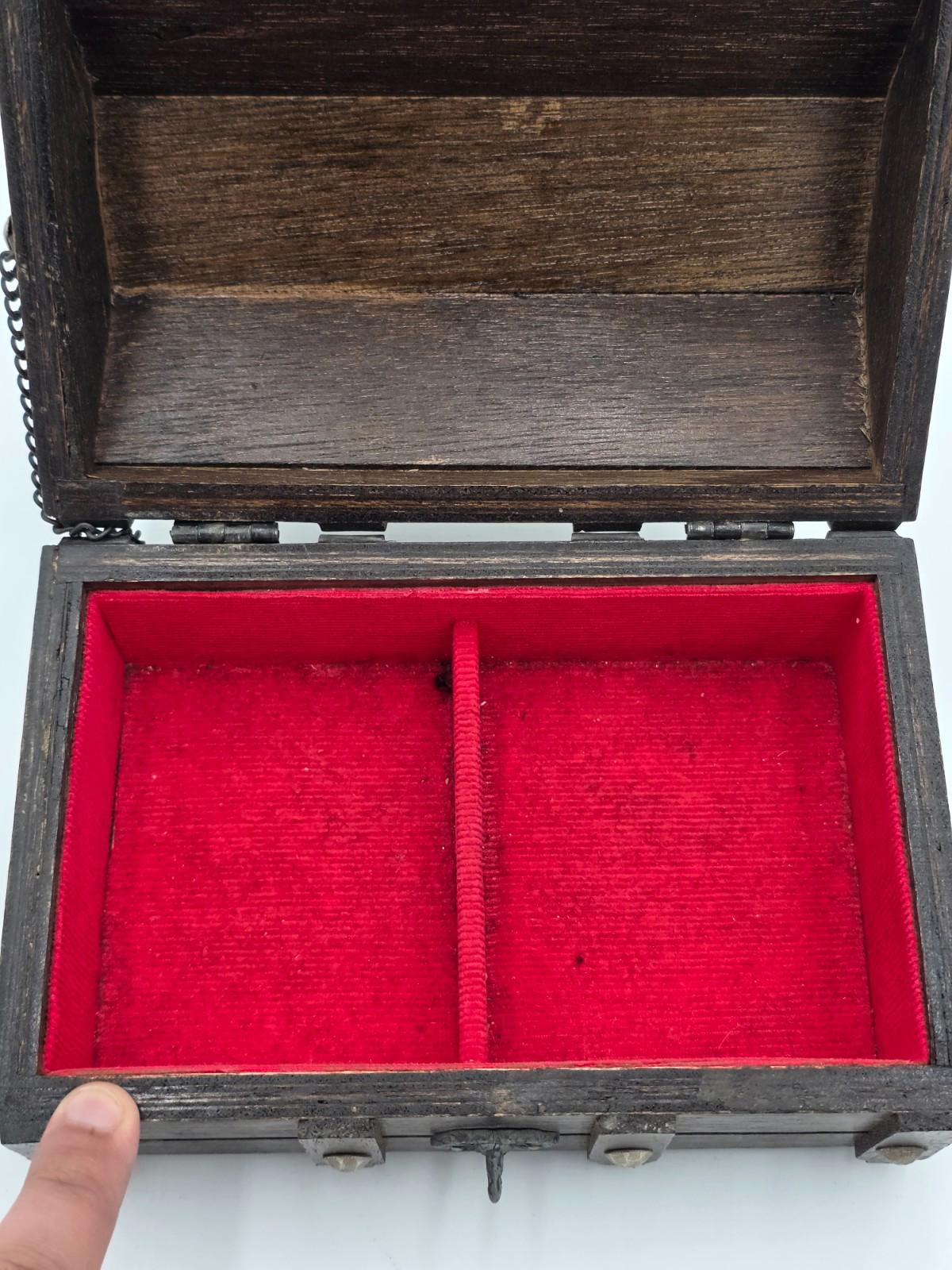Vintage Wooden Treasure Chest Jewelry Trinket Box