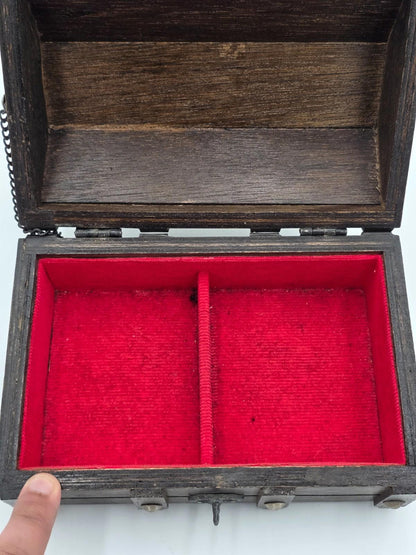 Vintage Wooden Treasure Chest Jewelry Trinket Box