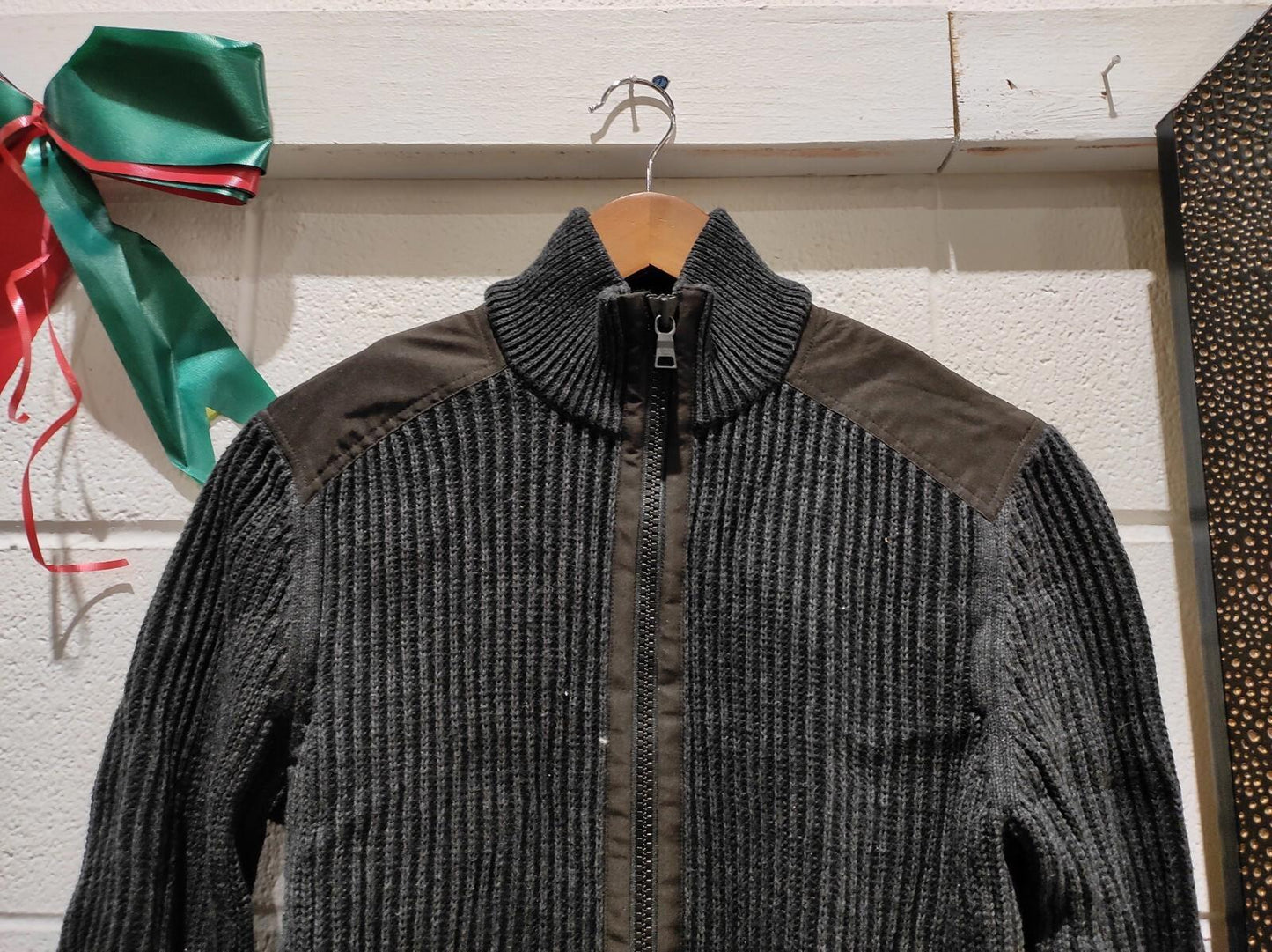 Vintage Calvin Klein Men's M Ribbed Woven 100% Cotton Knit Zip Up Navy Sweater