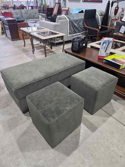3 Piece Green Fabric/Velvet Ottoman Set