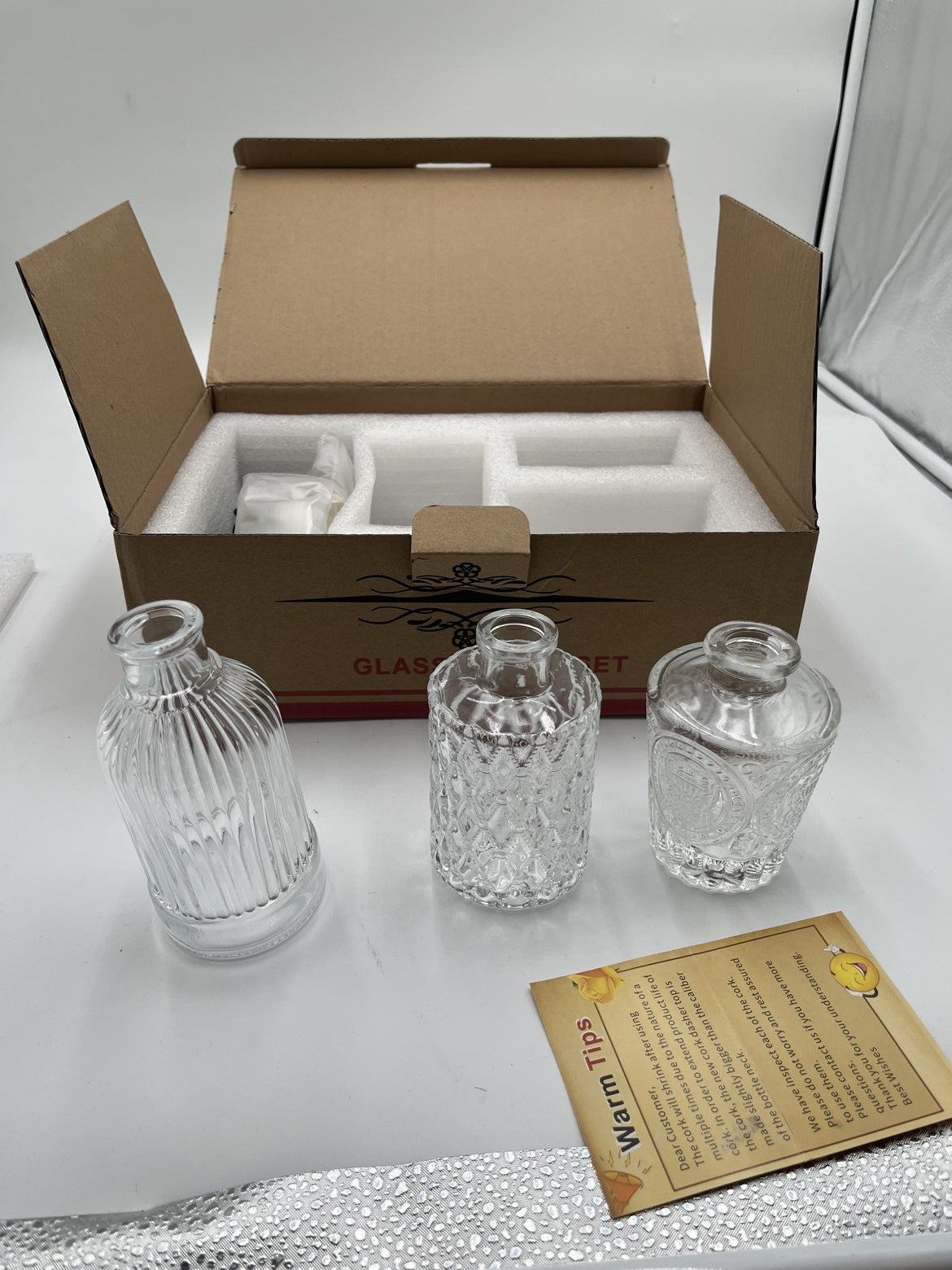 Glass Bitters Bottle Set 3 Bartender Bar Bottles Pourers Gift Box