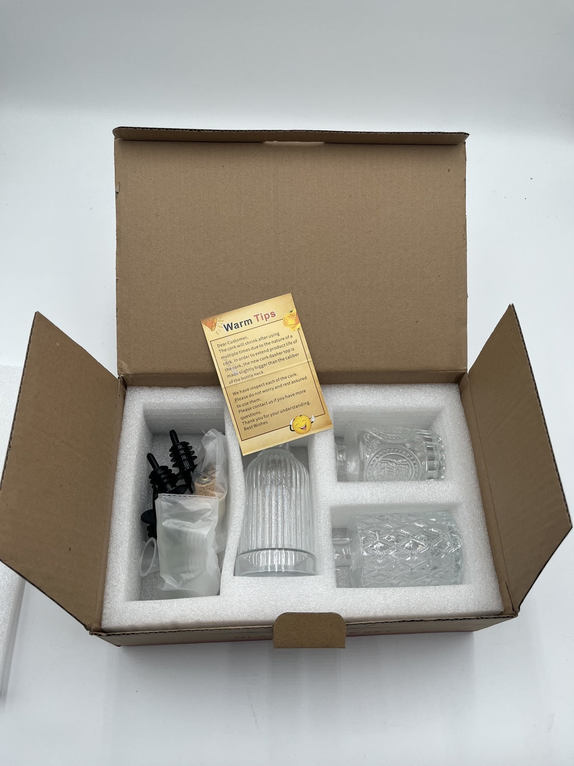 Glass Bitters Bottle Set 3 Bartender Bar Bottles Pourers Gift Box