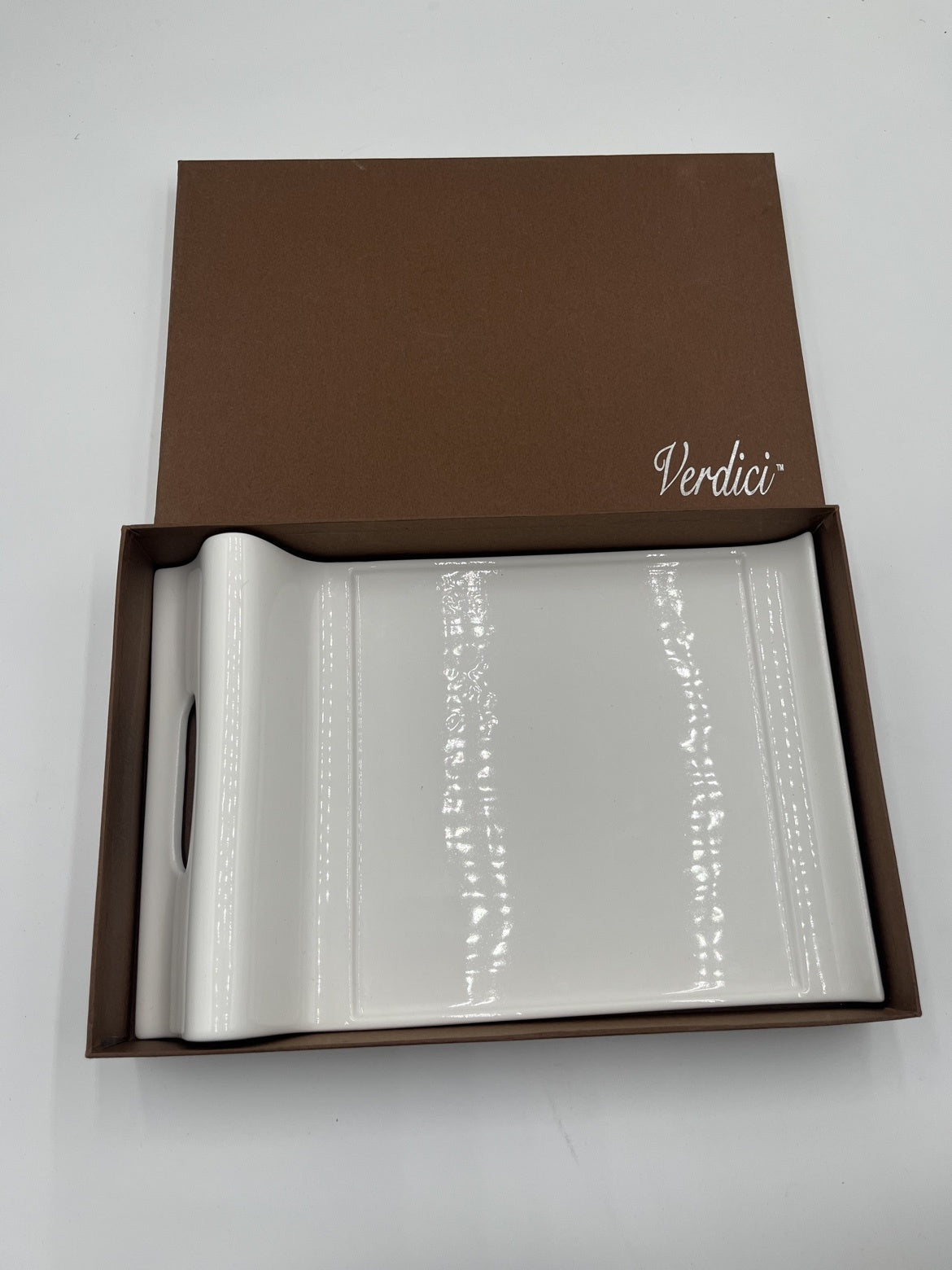 Verdici White Ceramic Serving Tray Platter Handles Gift Box