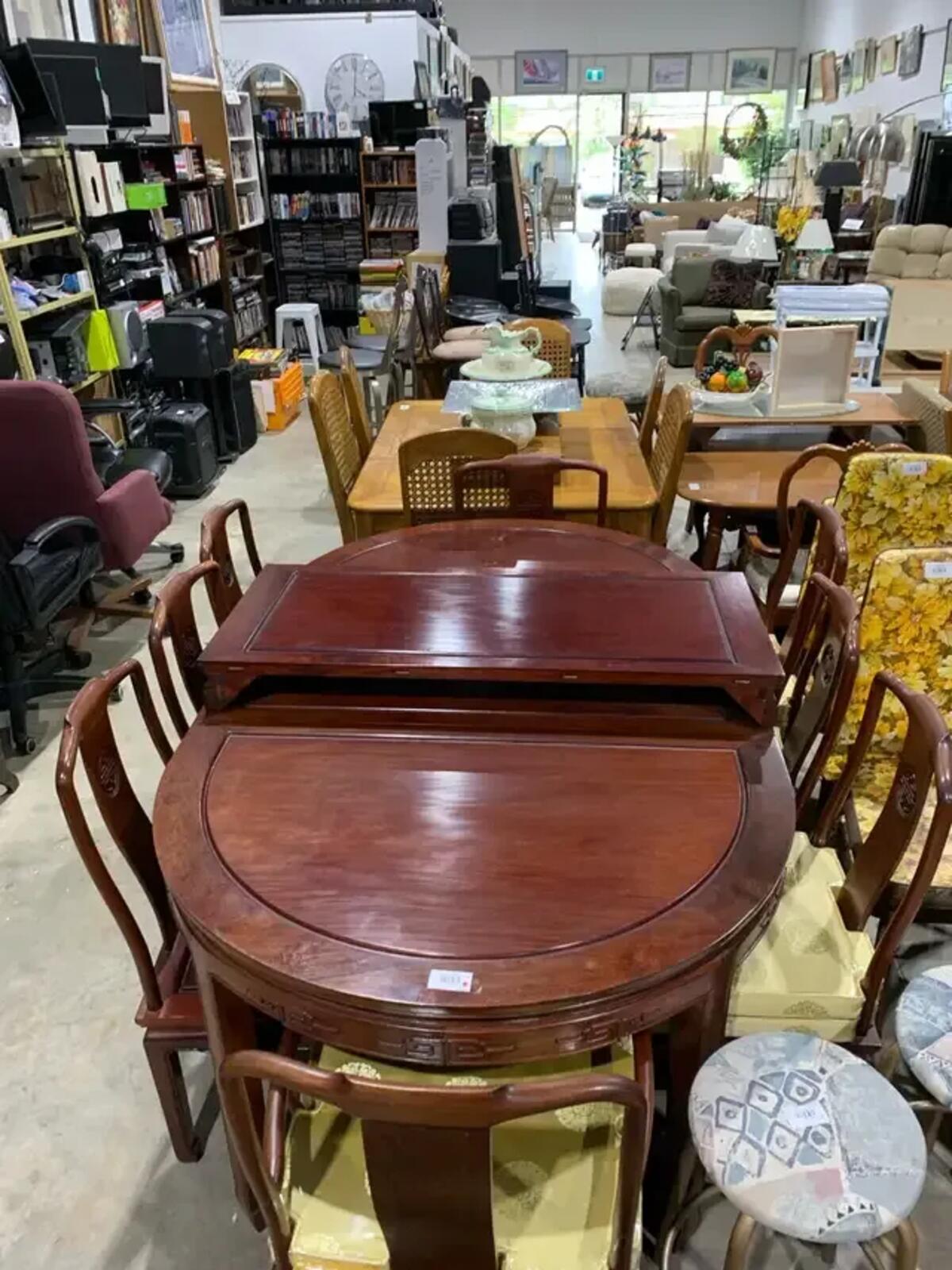 Chinese Hardwood Dining Table and Chairs Longevity Symbol