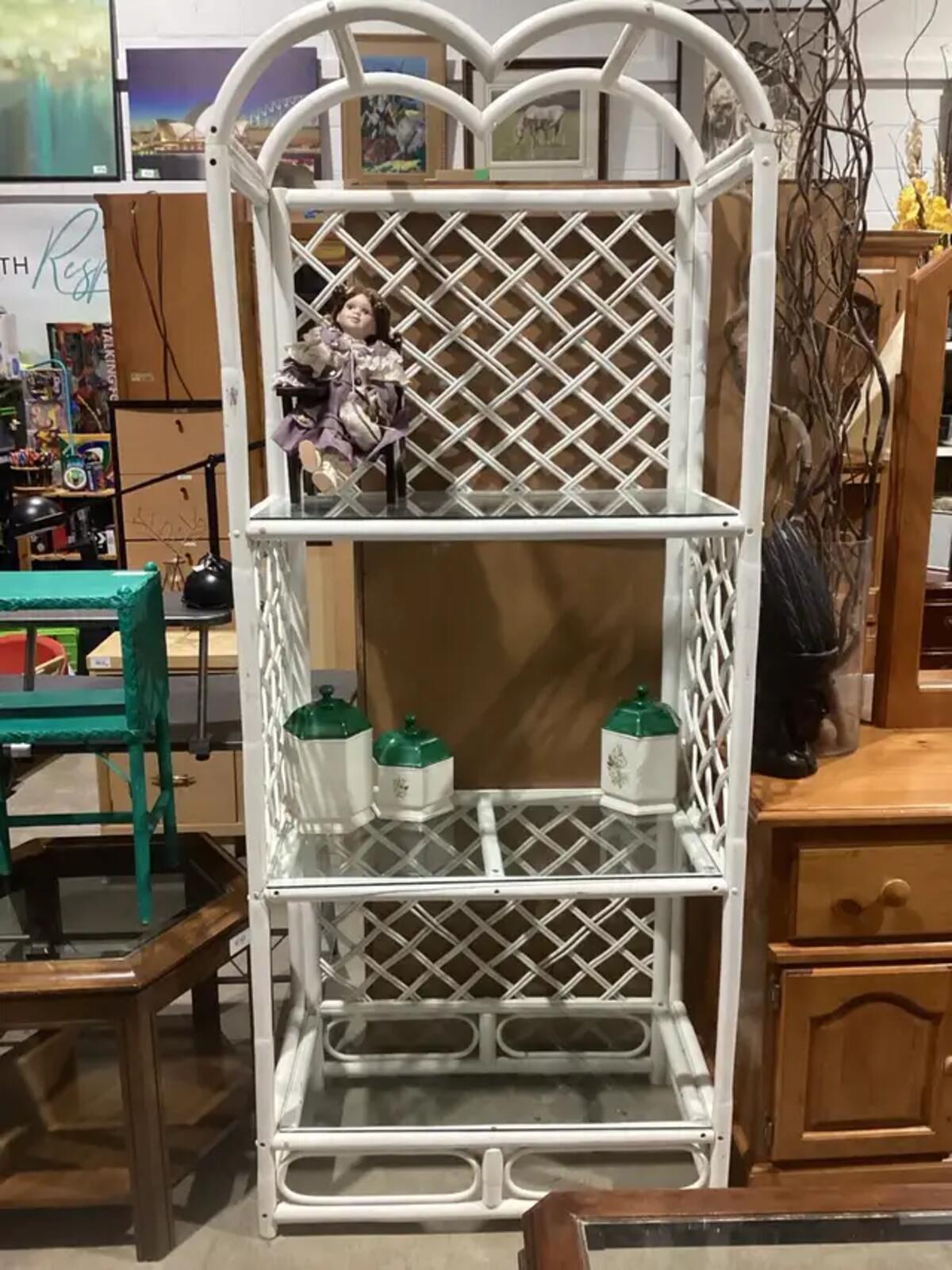 Vintage McGuire-Styled Arched Rattan with 3 Shelves