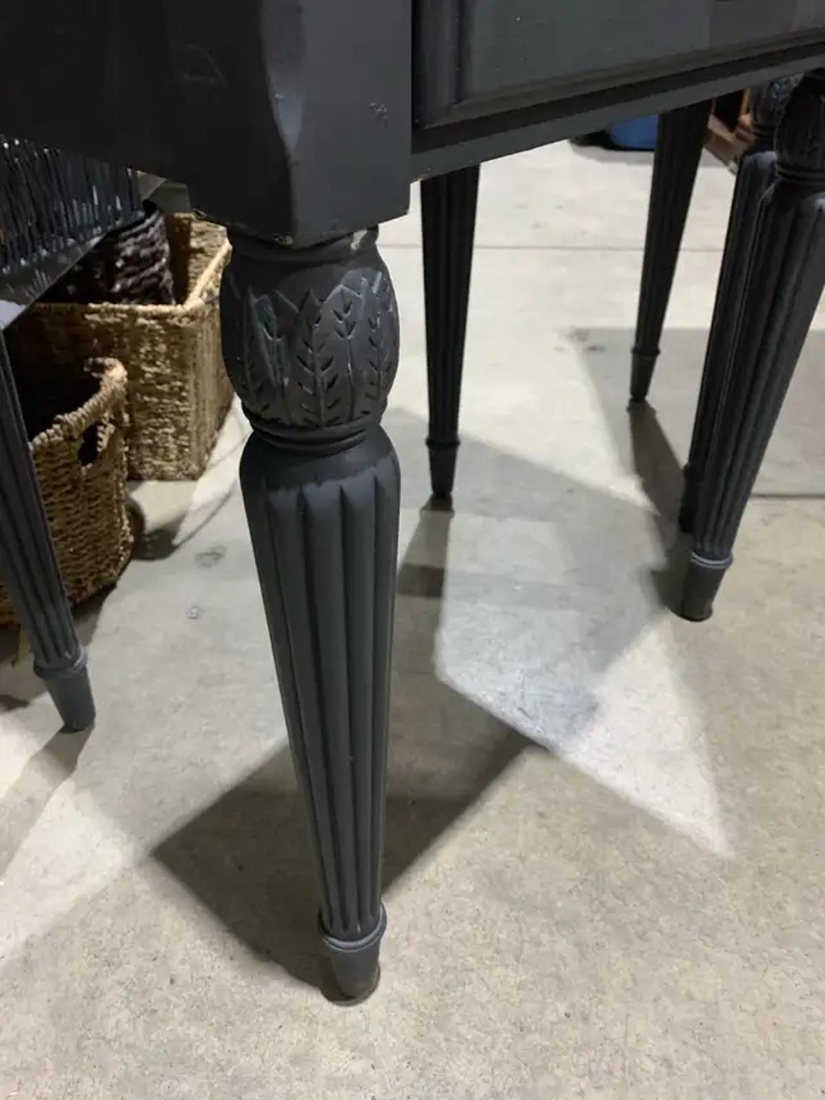 Set of 2 Matte Grey Bedsides with Silver Hardware