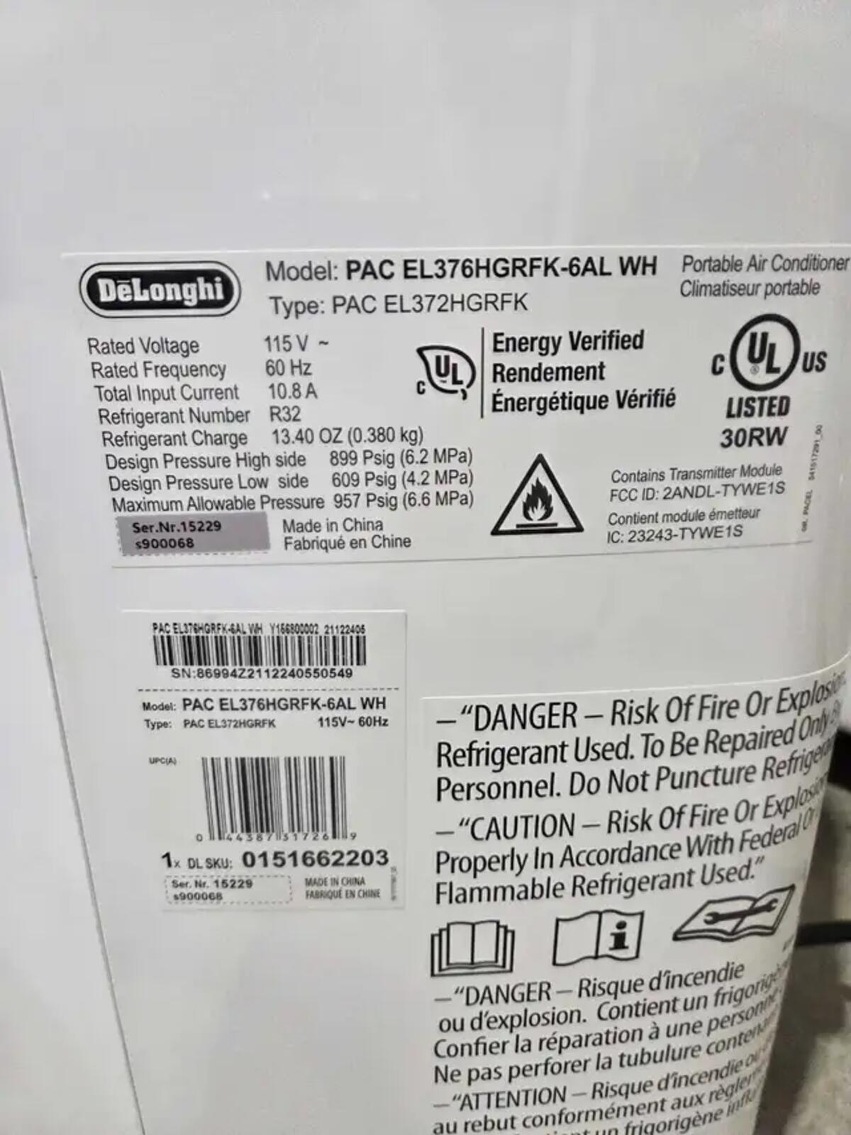 DeLonghi Pinguino Portable 4-in-1 AC Unit - 12500 BTU