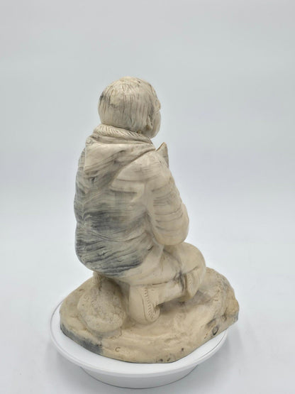 Vintage Inuit "The Hunt" Sculpture Eskimo Canada Signed Soapstone Hand Carved