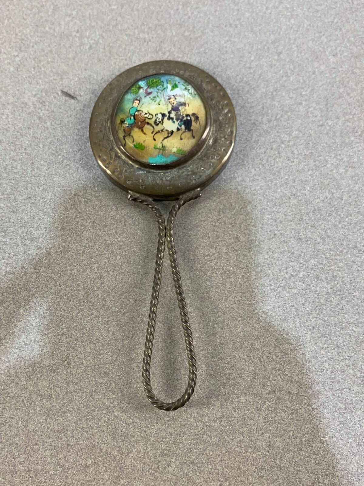 Bijoux anciens peints à la main en nacre, miroir vintage en argent sterling