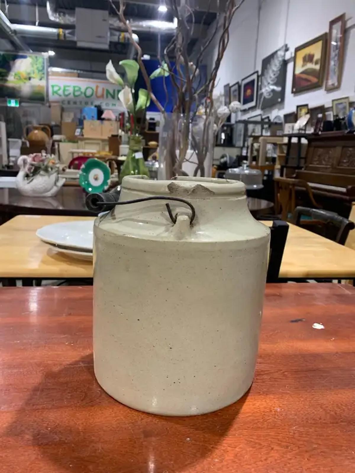 Vintage Crock Jar with lid and handle