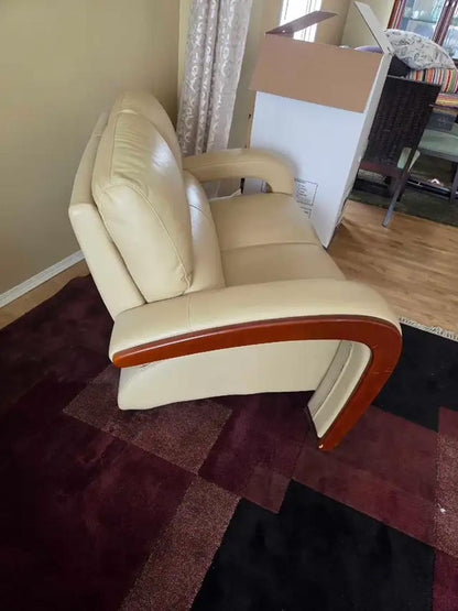 Contemporary Curved Leather Loveseat - Cream