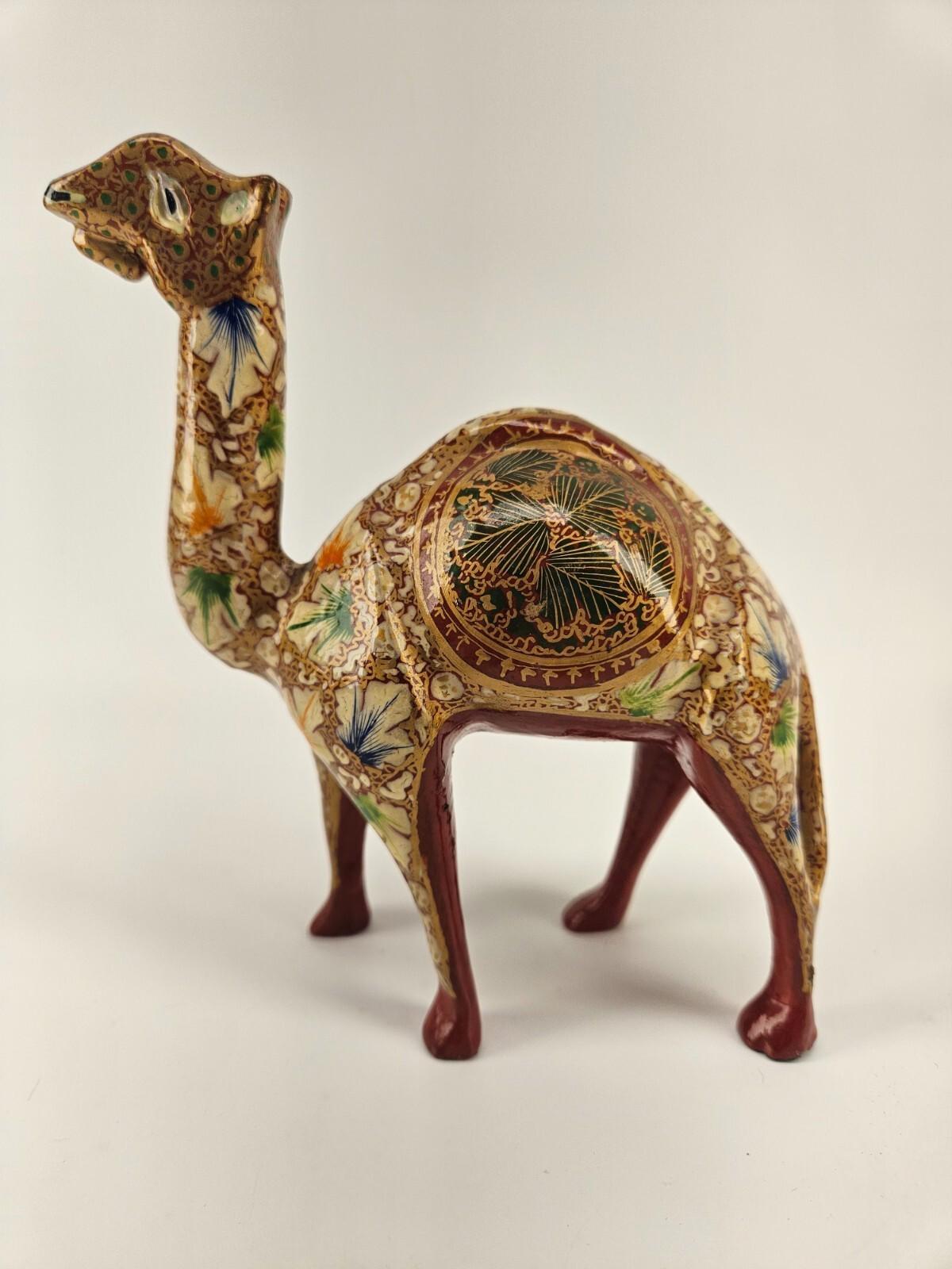 Wooden 6.5" Hand Painted Camel Figurine