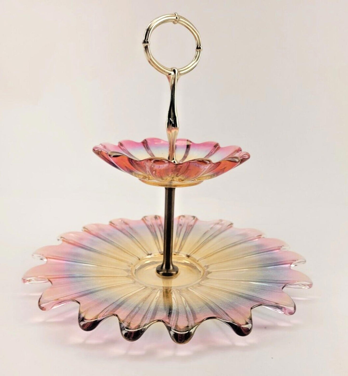 Unique Vintage Rare 2-Tier Cake Stand Federal Glass Celestial Marigold in Purple