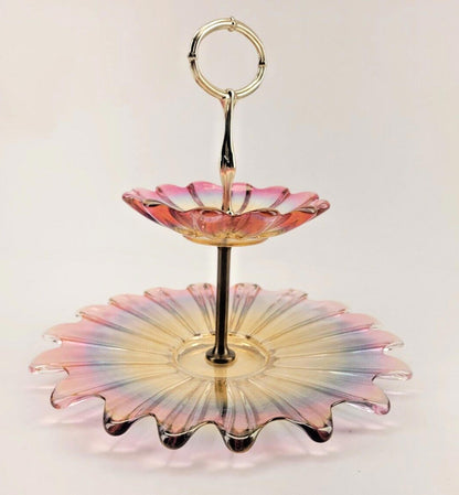 Unique Vintage Rare 2-Tier Cake Stand Federal Glass Celestial Marigold in Purple