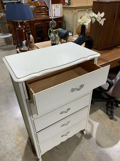 Tall White Vinatge Dresser with gold detail