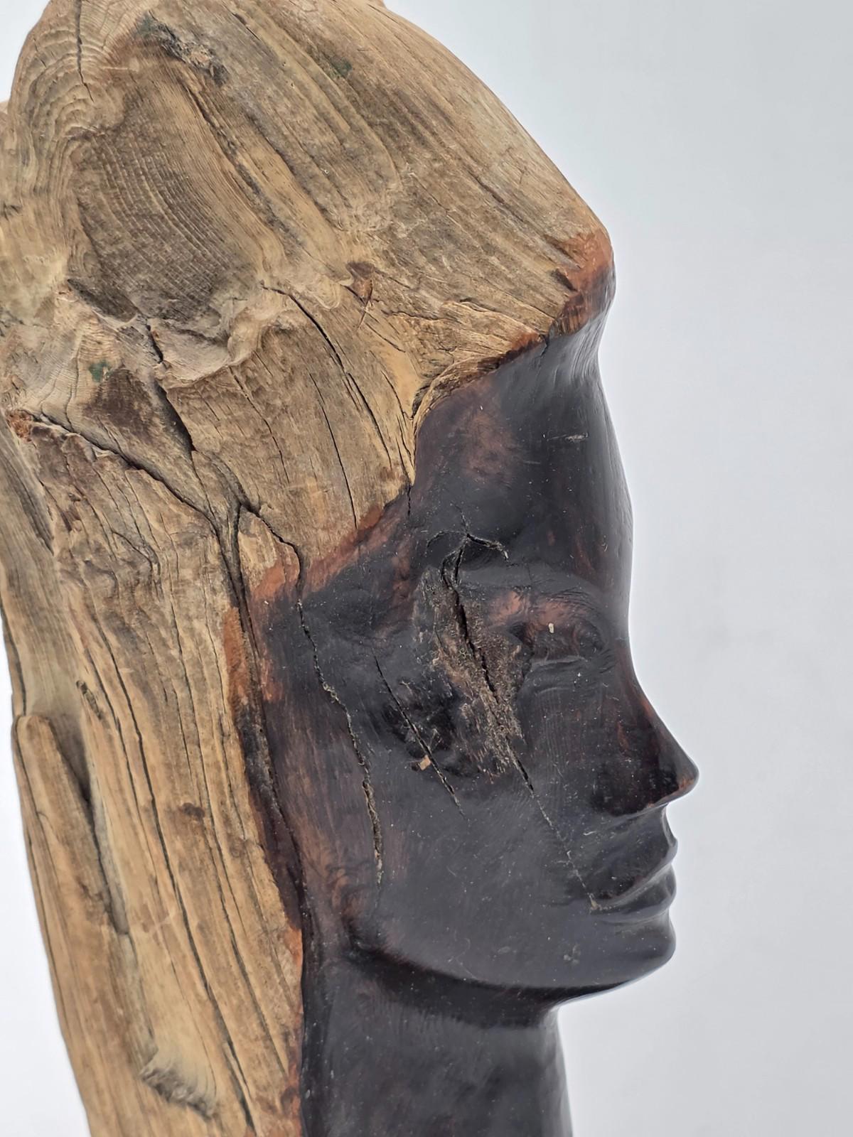 Vintage Hand Carved Wood Bust Nice Detailed Face