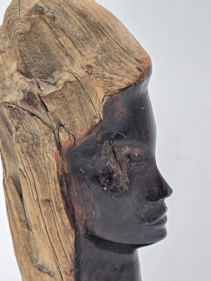 Vintage Hand Carved Wood Bust Nice Detailed Face