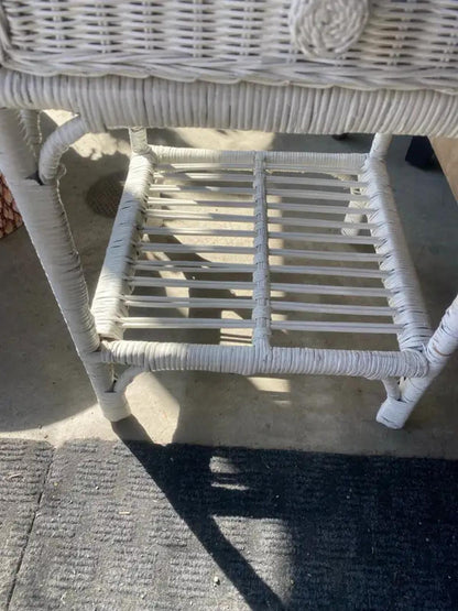 White Wicker Side Table