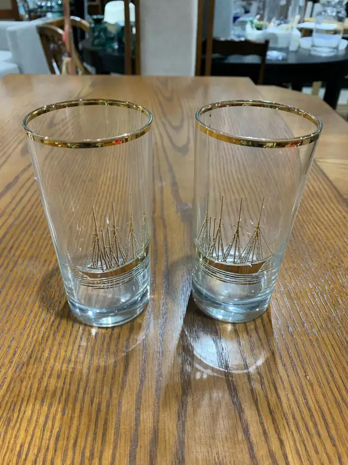 Vintage Gold Ship Detail Glasses