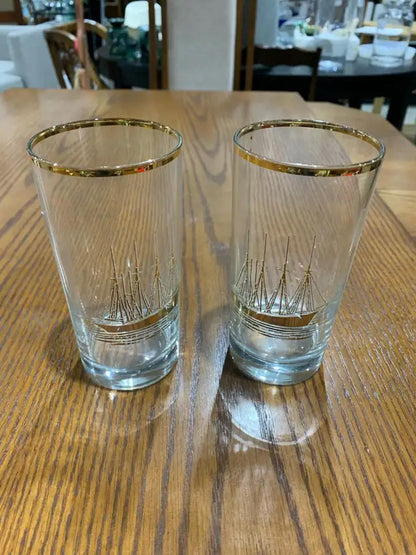 Vintage Gold Ship Detail Glasses