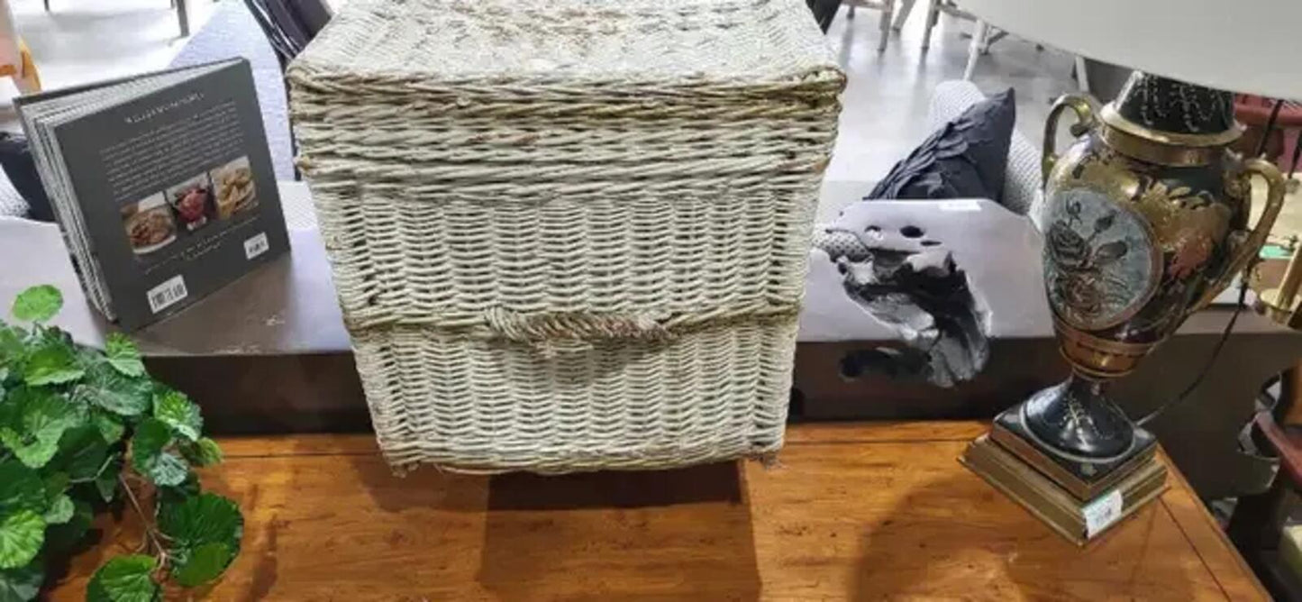 Large White Wicker Storage Trunk