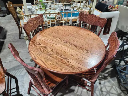 Vintage Solid Oak Extendable Table + 6 Chairs