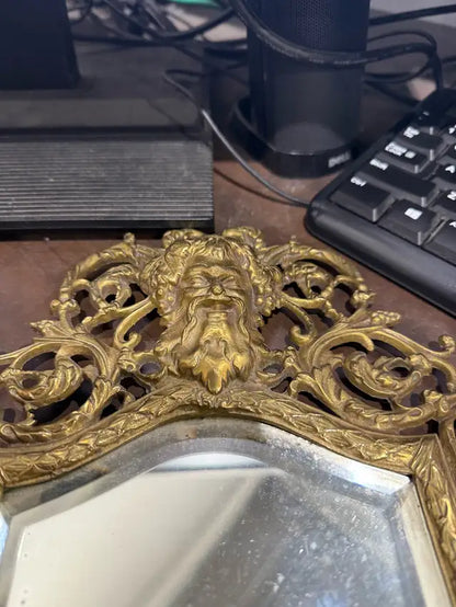Vintage Brass Mirror With Candleholder