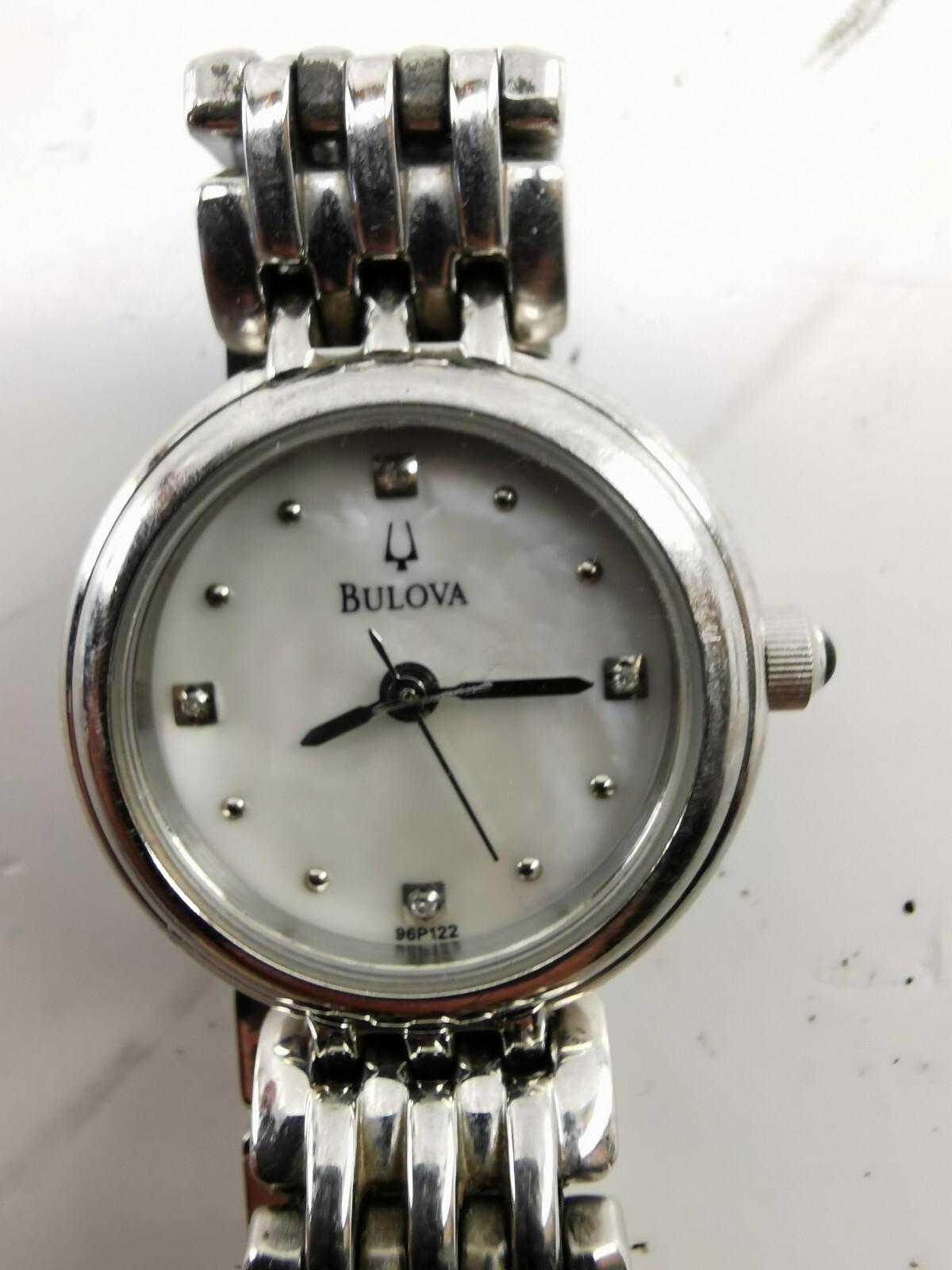 Ladies Bulova 96P122 Diamond Petite Watch, Mother-of-Pearl Dial, Silvertone