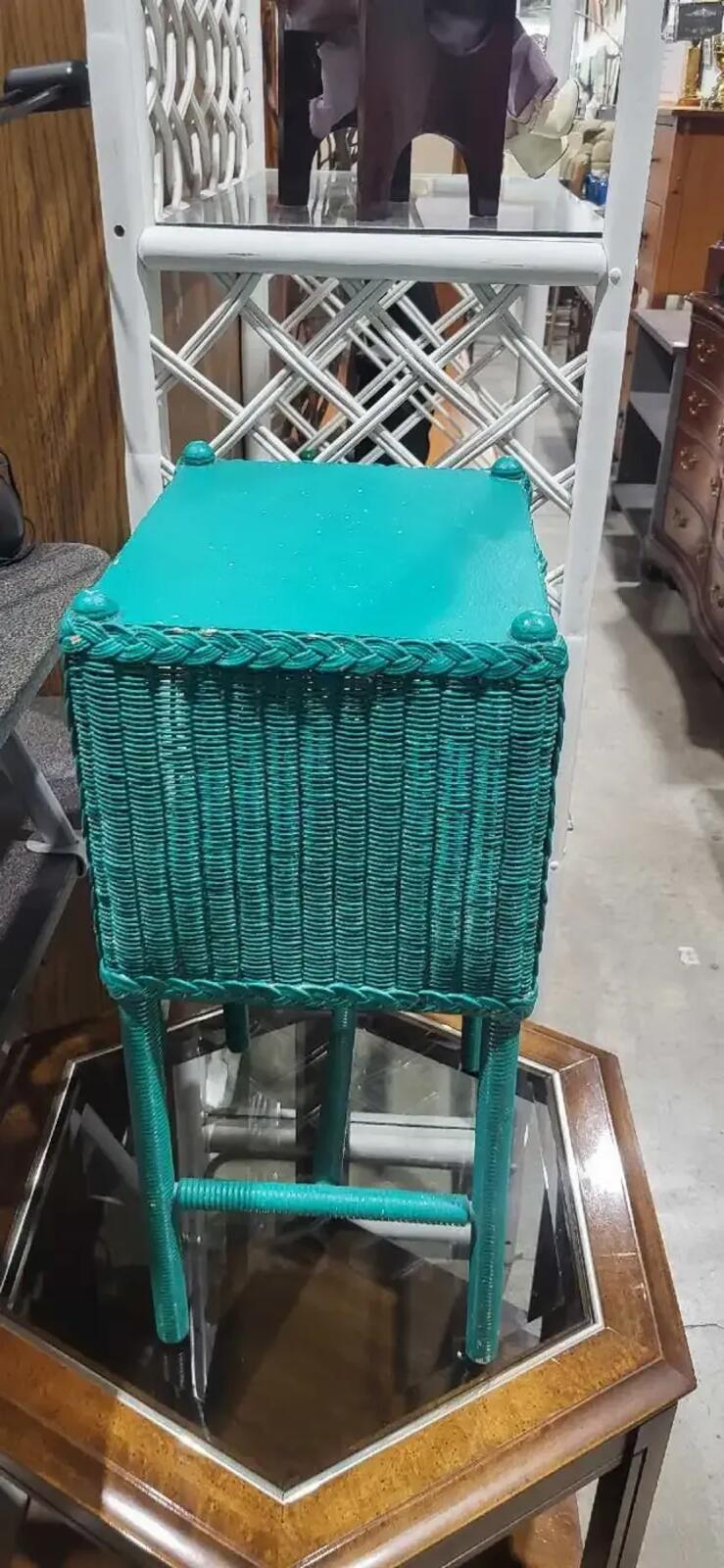 Teal Wicker Side Table