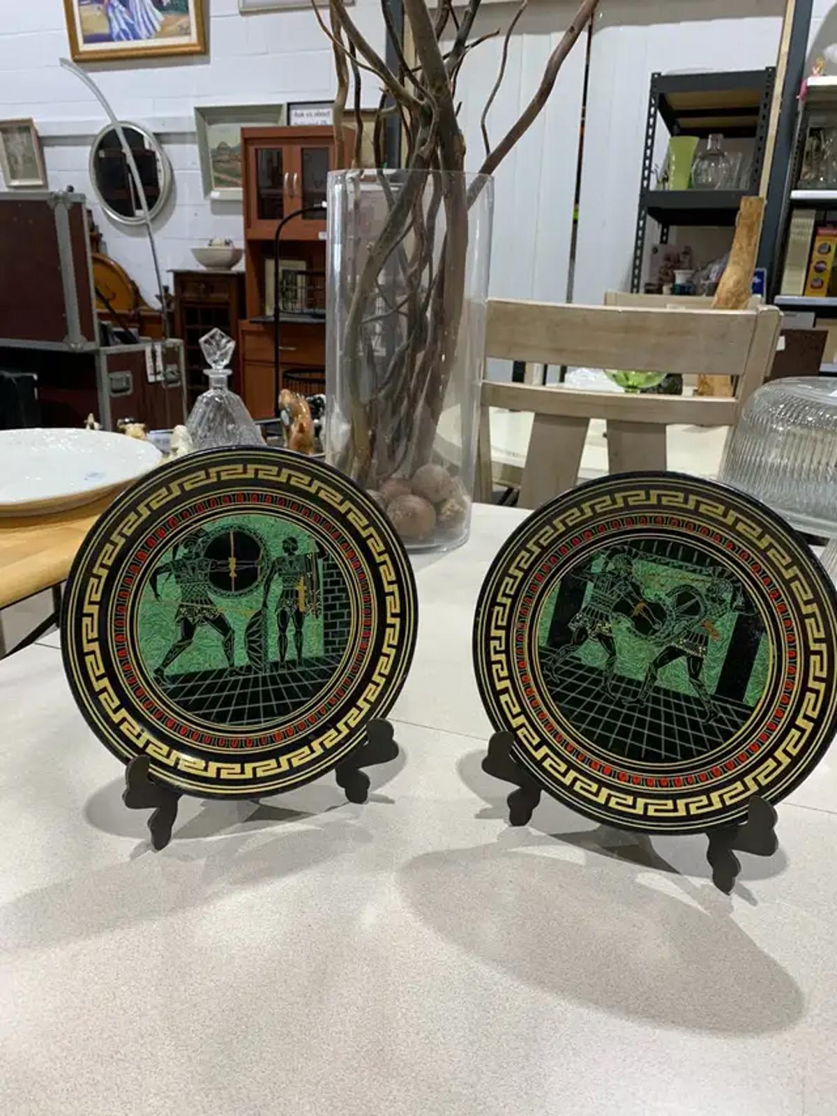 Greek Hand Painted Decorative Plates - pair