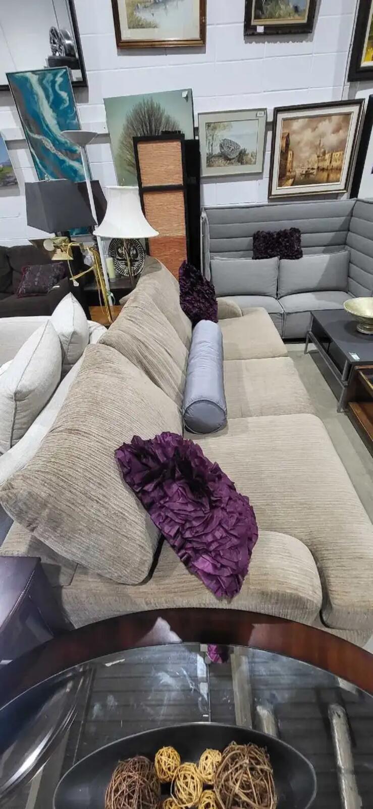 Large Sofa Beige with Textured Upholstery 7.5ft by 3.5ft