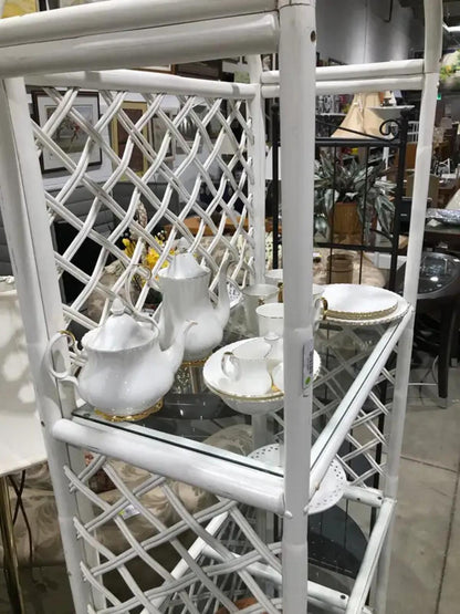 Rattan and Glass Shelf Unit Large