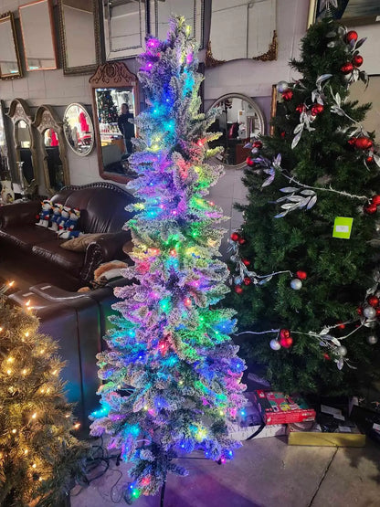 6.5ft Pre-Lit Flocked Pencil Christmas Tree