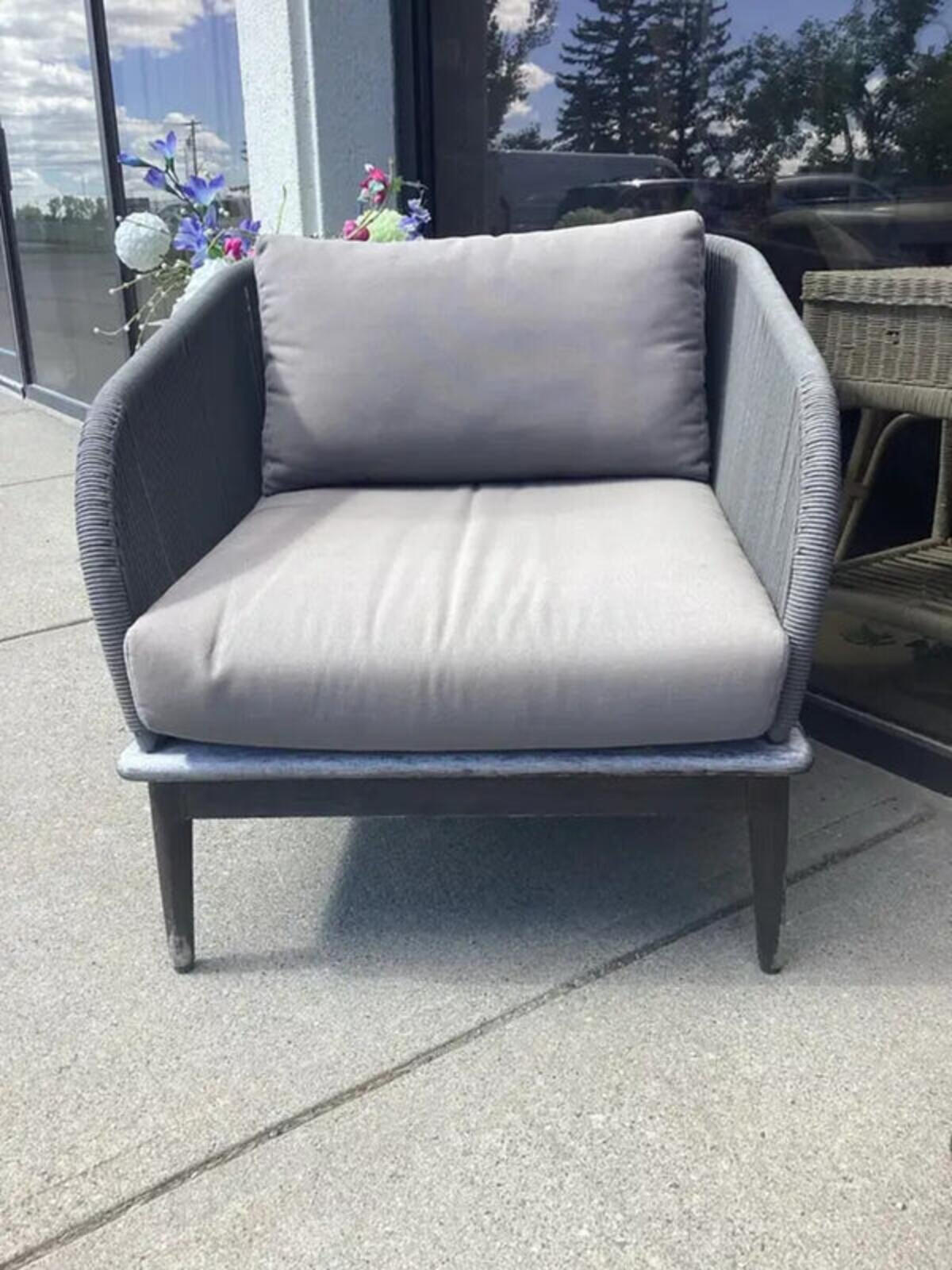 Grey Outdoor Patio Chair and Ottoman Set