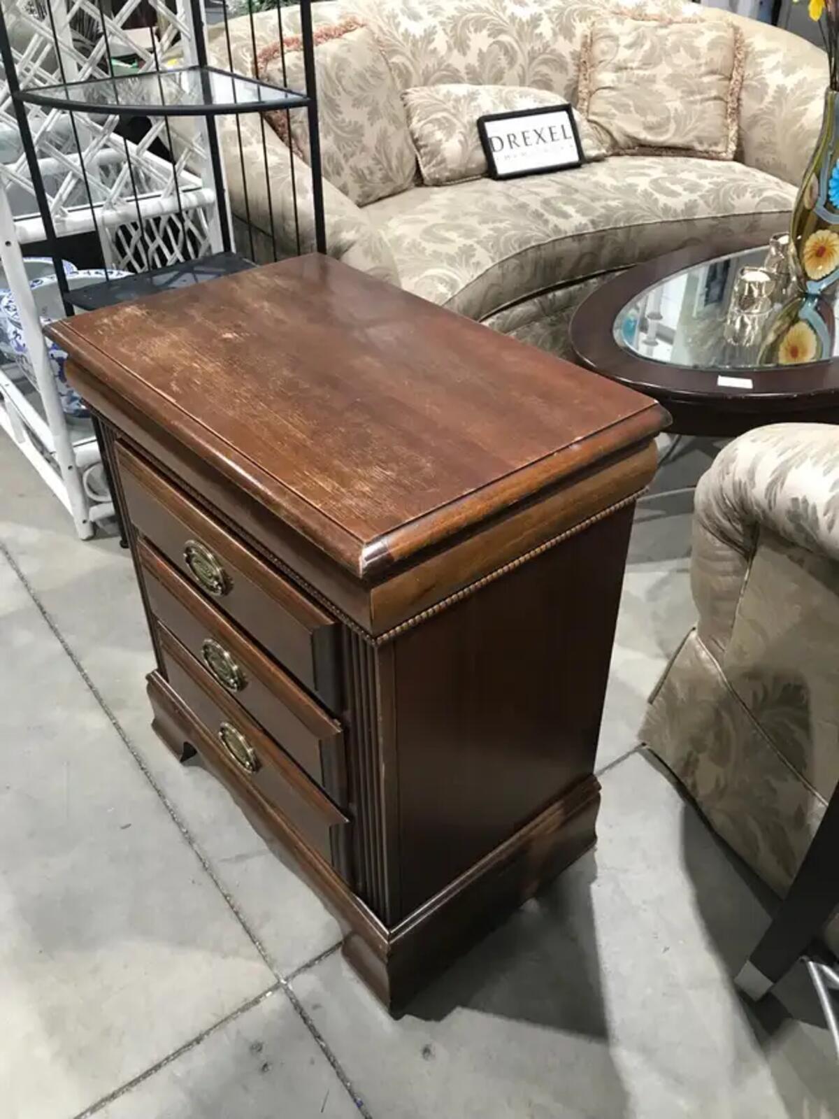 Drexel Wooden Nightstand - 3 drawer with hidden compartment