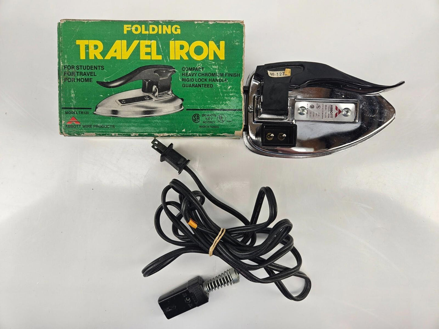 Vintage Abbot Stowaway Travel Iron Folding Handle - 250Watts