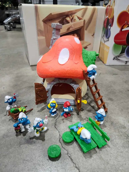 vintage 1976 large Schleich Smurf Mushroom House playset