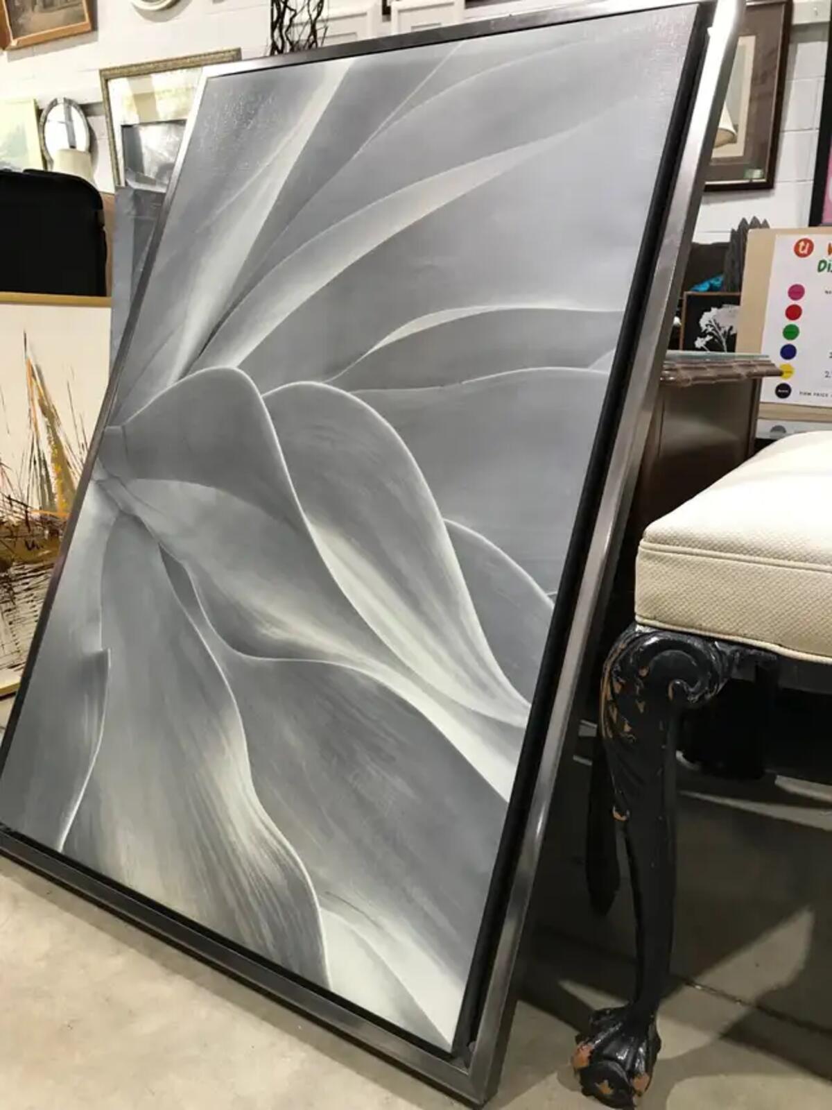 Large Grey-Scale Framed Flower Wall Art