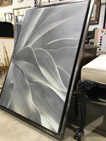 Large Grey-Scale Framed Flower Wall Art