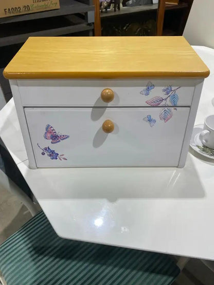 Whimsical Butterfly & Floral Wooden Breadbox / Storage