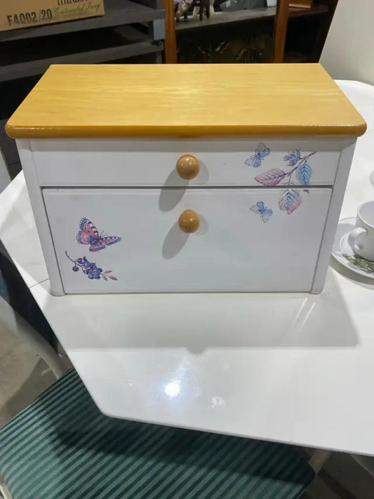 Whimsical Butterfly & Floral Wooden Breadbox / Storage
