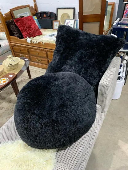 Set of 2 Black Fluffy Throw Pillows